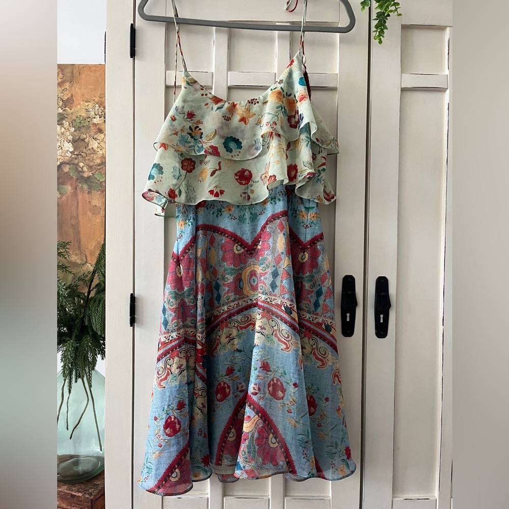 HEMANT & NANDITA EROS SUNDRESS TASSLED FLOUNCED BODICE LINED XSP LIKE NEW Cruise